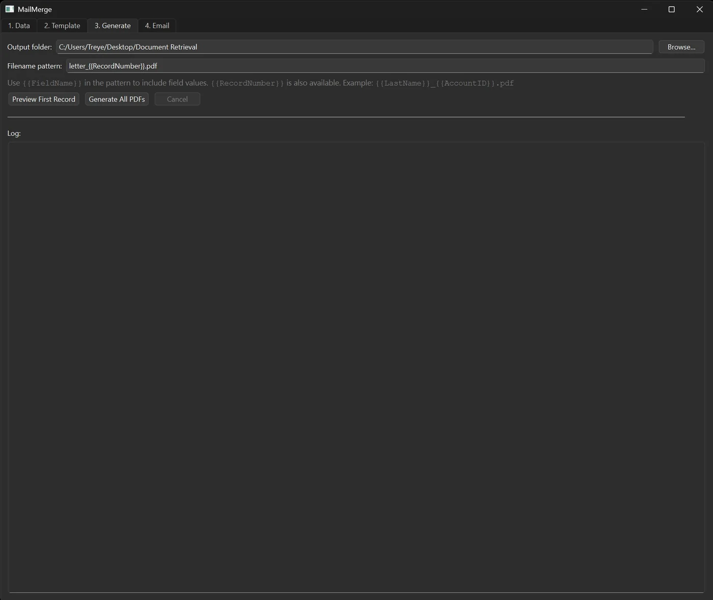 MailMerge generate tab creating PDFs